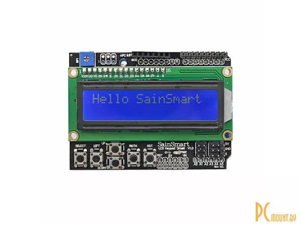 Модуль с одноцветным (синий) ЖКИ дисплеем и кнопками, Module for ATMEGA controllers 16x2 Character LCD Display, blue screen, LCD Keypad Shield LCD1602