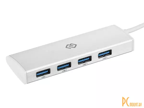 USB-хаб DIGMA HUB-4U3.0-UC-S, серебристый